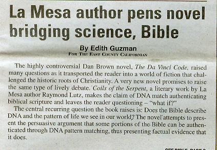 East County Californian Article: 'La Mesa author pens novel bridging science, Bible' Part 1